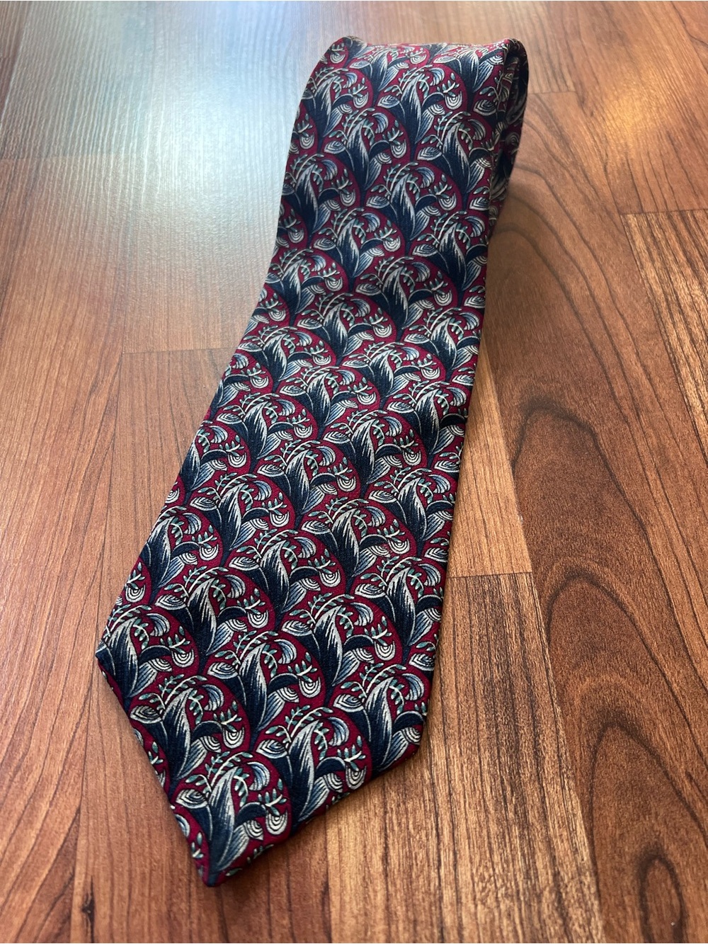 Vintage Guy Laroche Diffusion Silk Tie Baroque Floral Paisley Burgundy